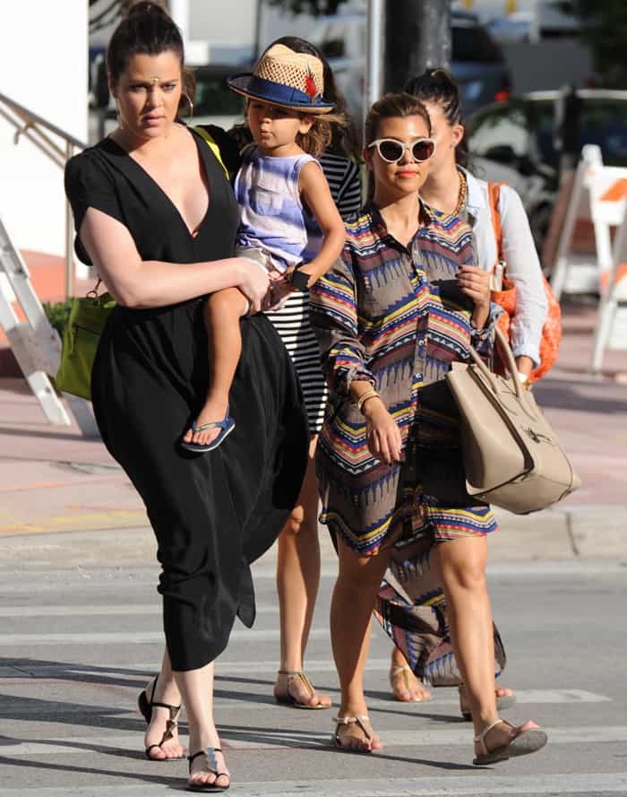 Kourtney Kardashian steps out with her sister Khloé and her son Mason Dash Disick to search for a new retail space for their clothing store DASH in Miami, Florida