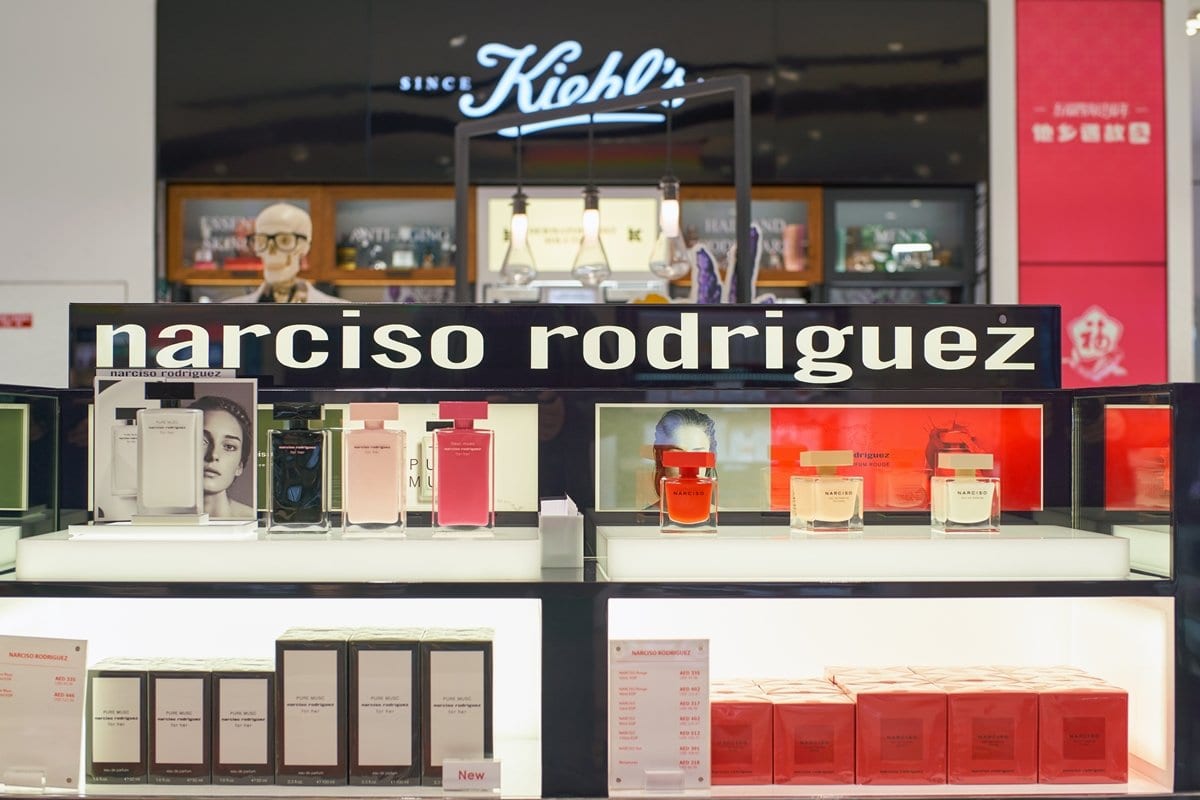 Popular Narciso Rodriguez perfumes on display at Dubai International Airport