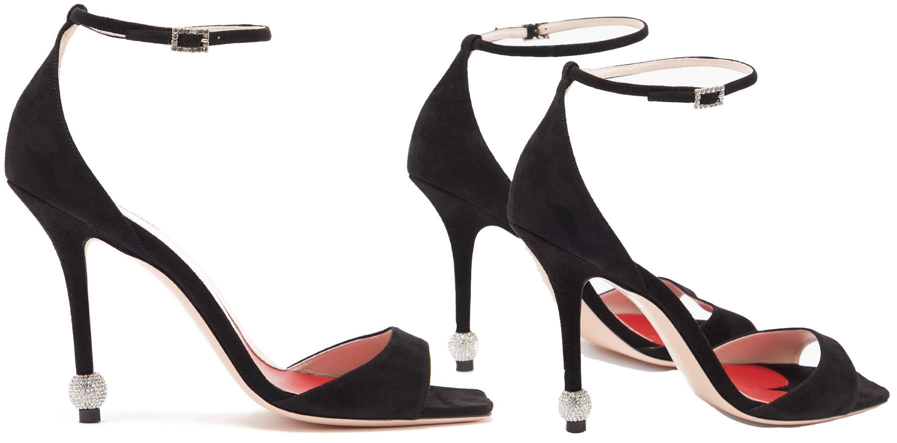 The Marlene sandals are discreetly accented with crystals on the buckled straps and Aiguille heels