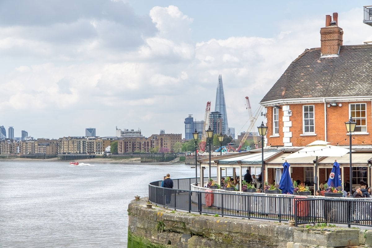 With panoramic views of the Thames, The Narrow by Gordon Ramsay in Limehouse, a district in the London Borough of Tower Hamlets in East London, is perfect for eating out