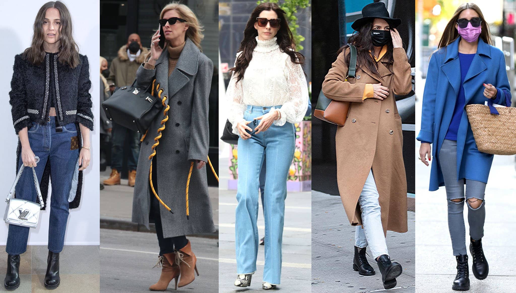 Alicia Vikander, Nicky Hilton, Anne Hathaway, Katie Holmes, and Olivia Palermo show how to wear jeans with ankle boots