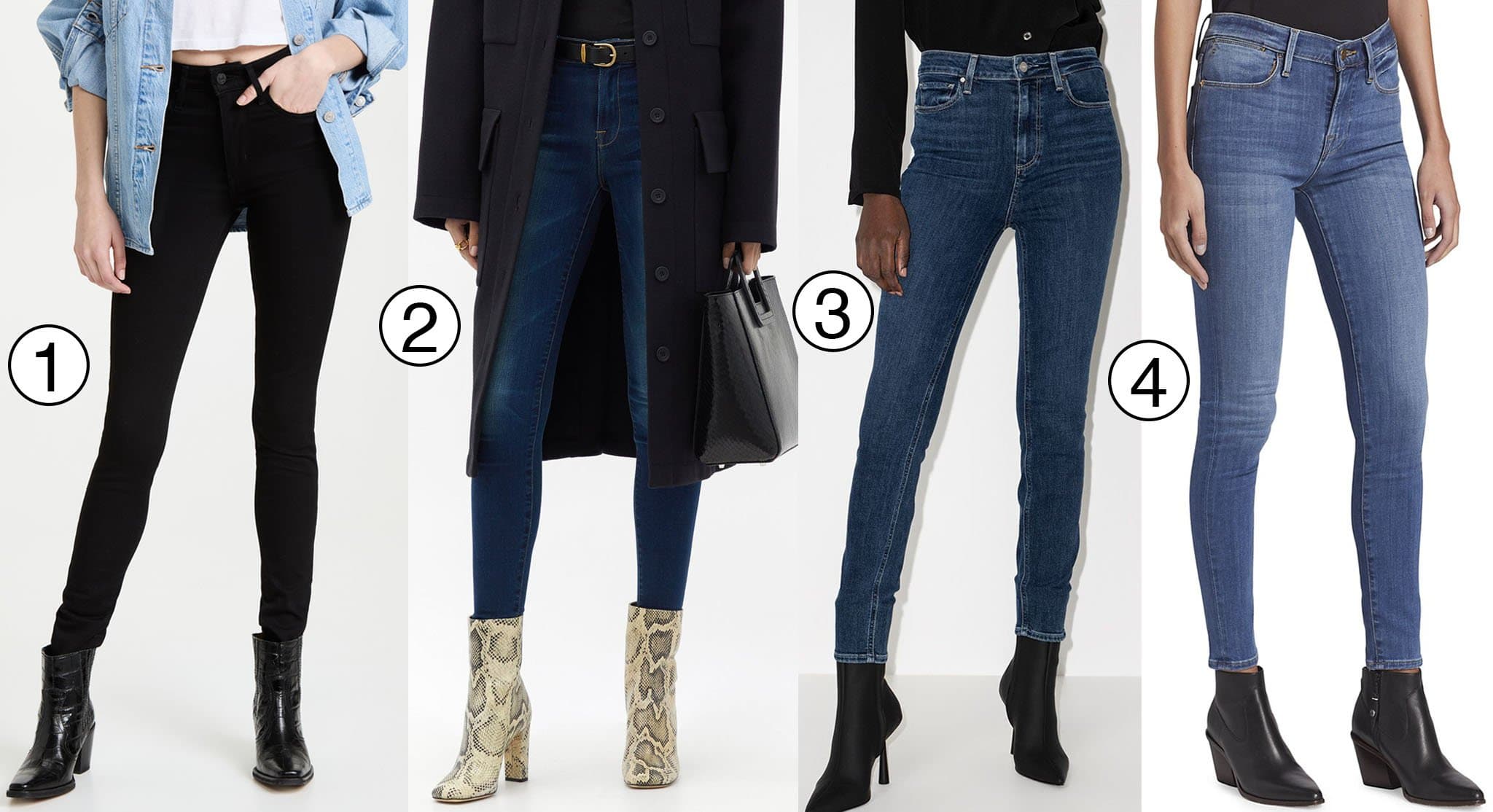 1. Levi's High Rise Skinny Jeans; 2. Frame Le High high-rise skinny-leg jeans; 3. Paige Margot cropped skinny jeans; 4. Frame Le High Skinny Jeans, $210 at Saks Fifth Avenue