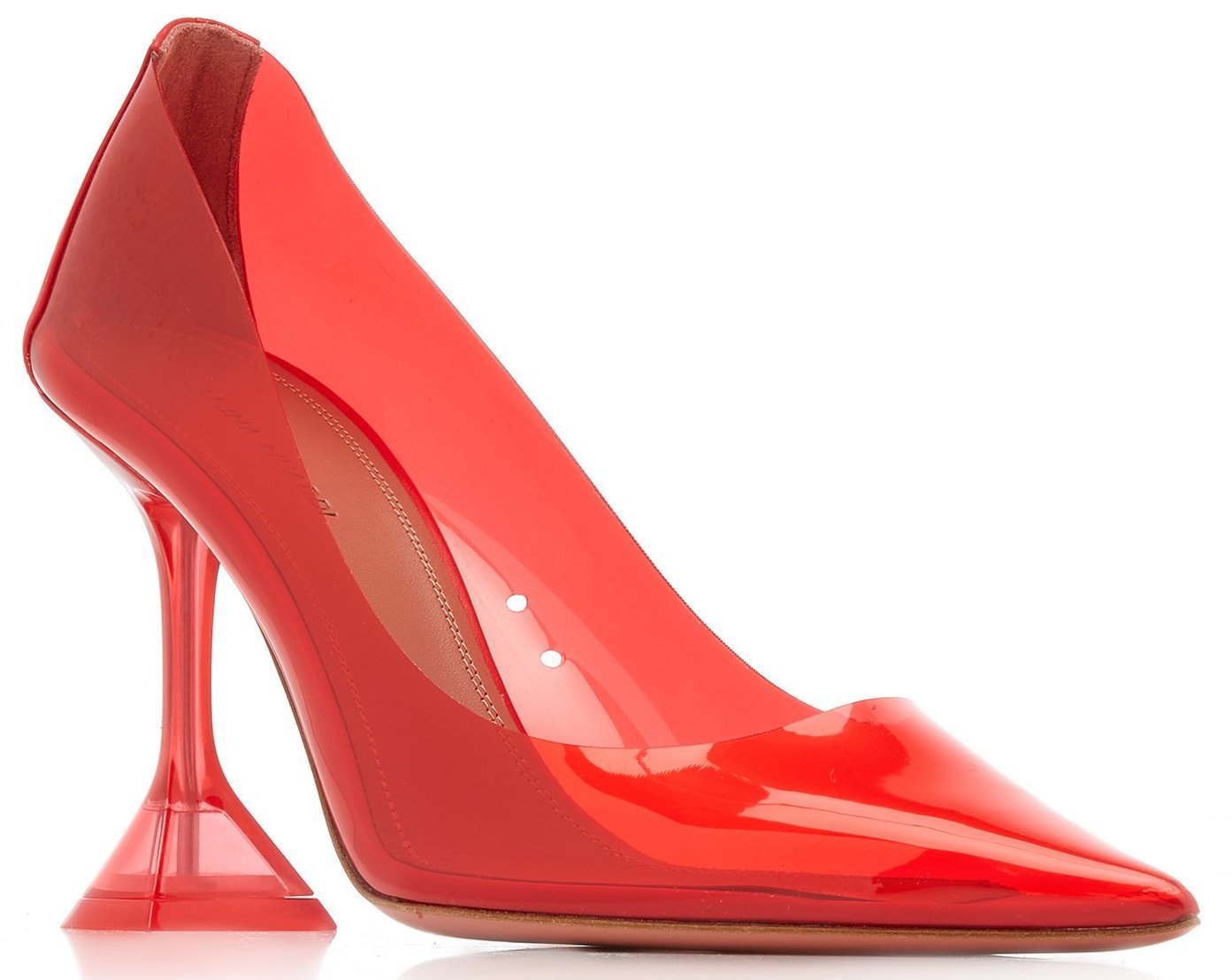 Set on Amina Muaddi's signature heels, these pumps have a sleek point-toe silhouette and are crafted from glossy PVC