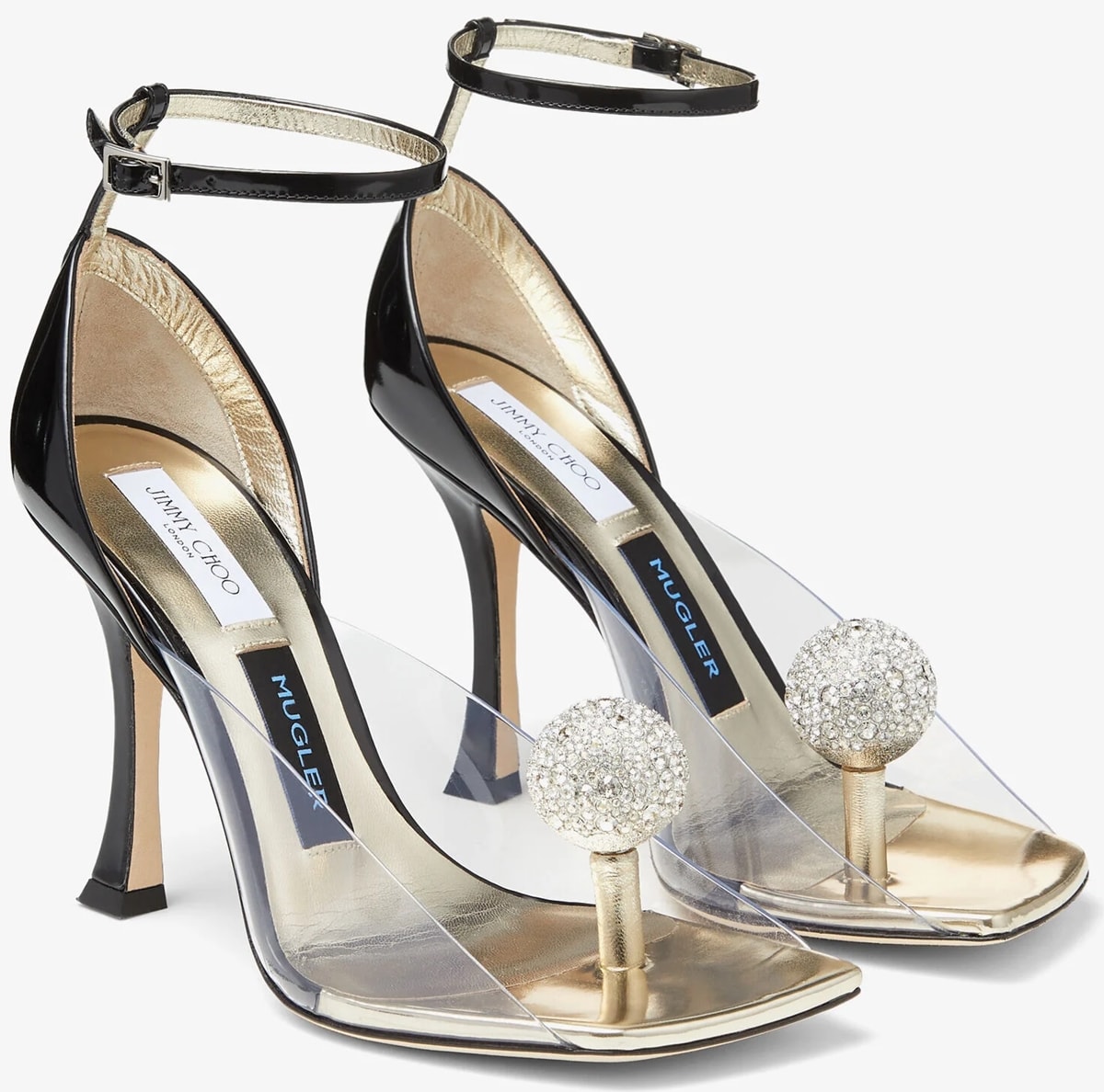 The toe post of this elegant sandal is adorned with a sparkling crystal ball that offers the illusion of hovering over the foot