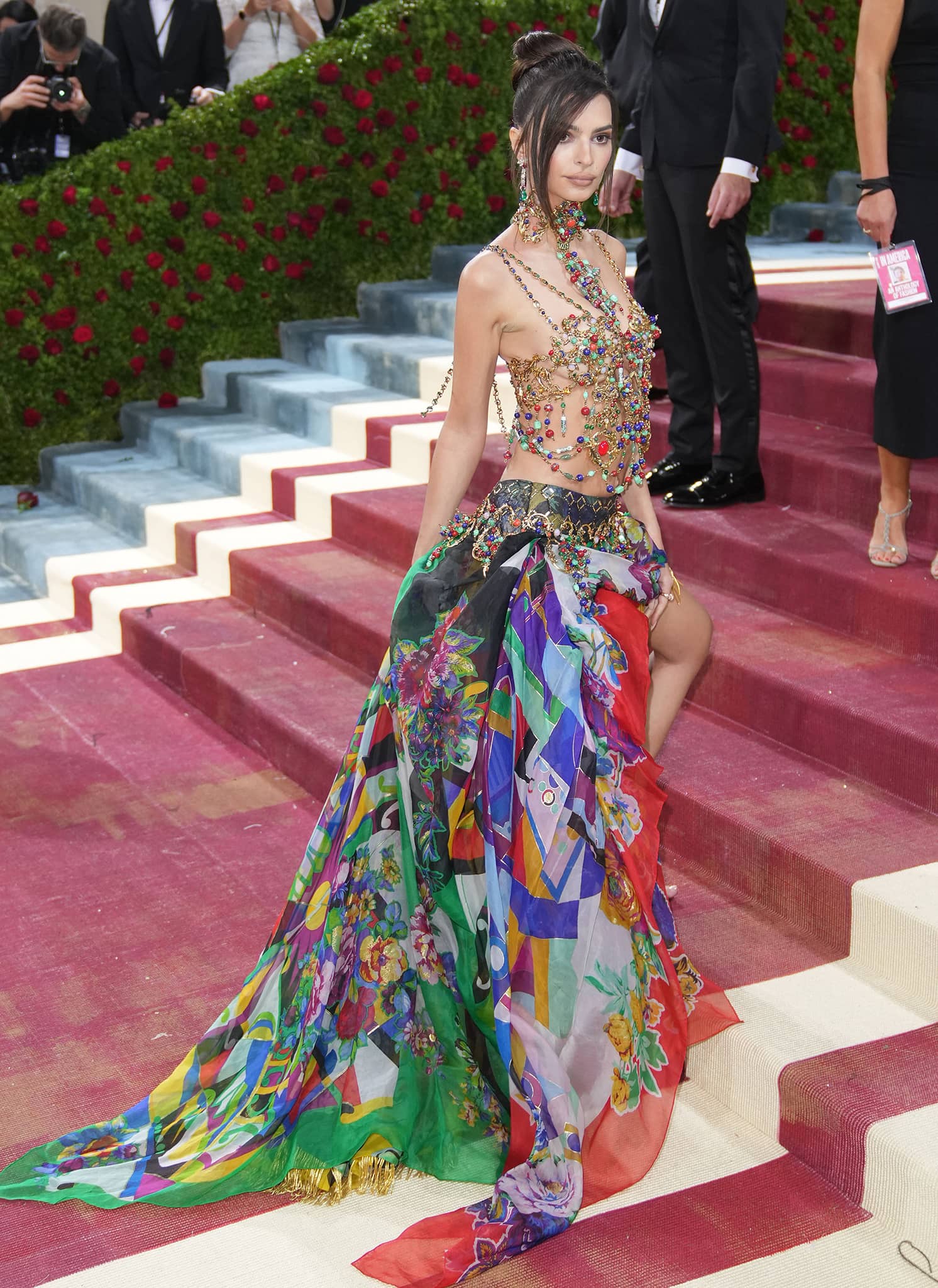 Emily Ratajkowski wears a carnival-inspired Versace 1992 archive dress to the 2022 Met Gala