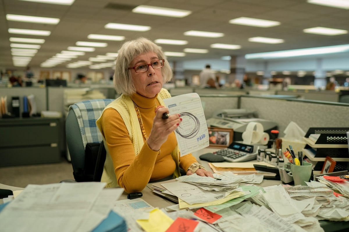 Jamie Lee Curtis as IRS inspector Deirdre Beaubeirdra in the 2022 American science fantasy action comedy film Everything Everywhere All at Once