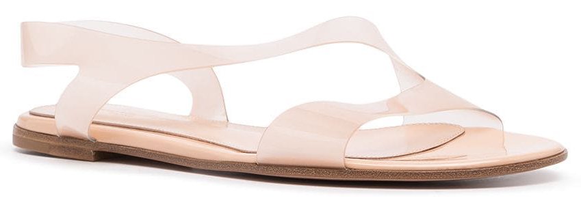 The Metropolis summer sandals feature a slingback silhouette with clear PVC straps