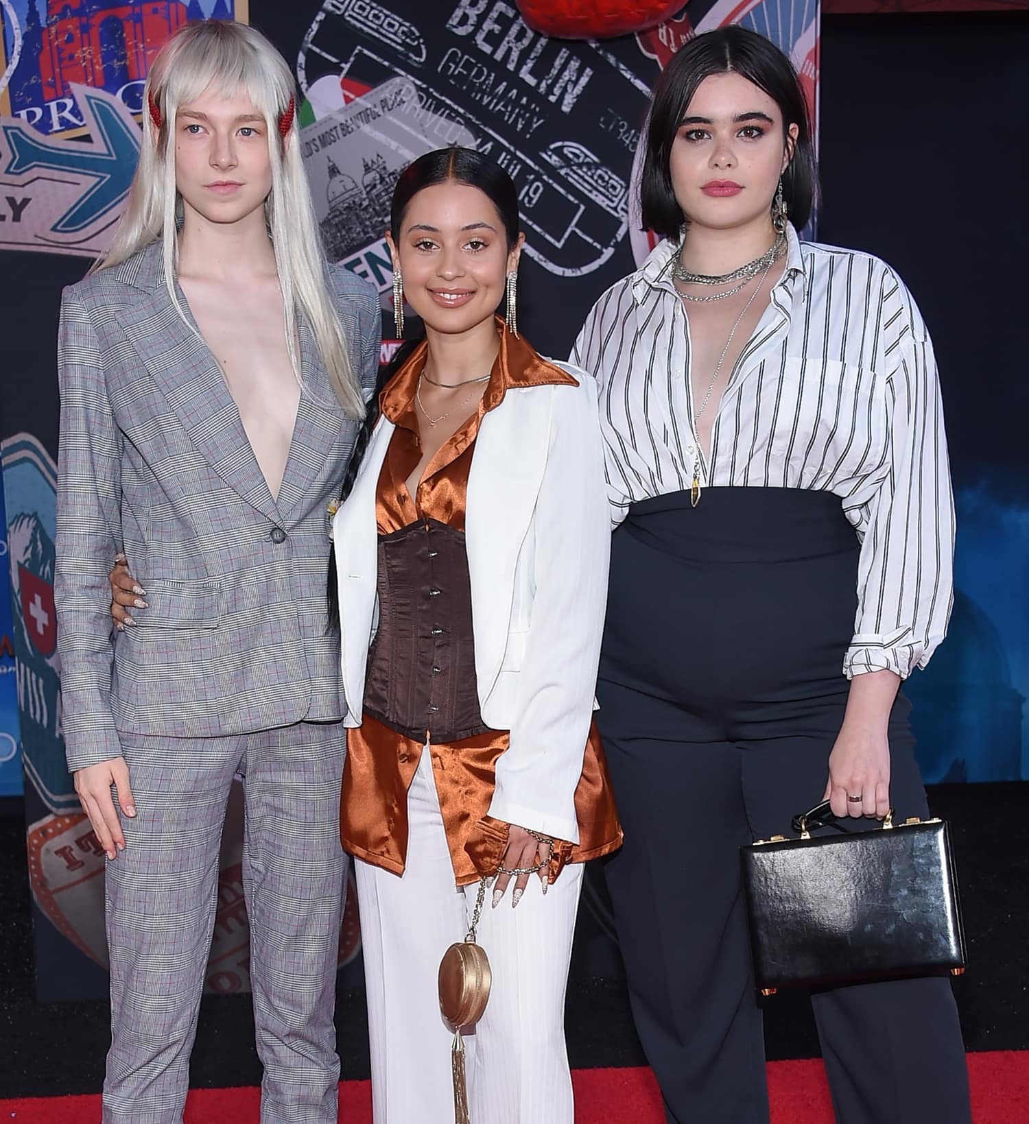 Hunter Schafer, Alexa Demie, and Barbie Ferreira arrive for the premiere of 'Spider-Man: Far From Home'