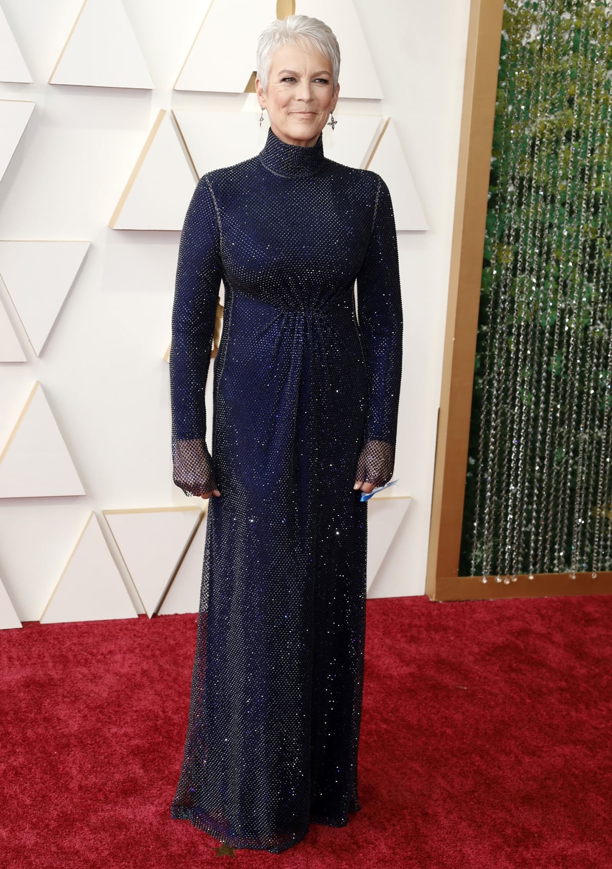 Jamie Lee Curtis in a glittering navy Stella McCartney gown at the 2022 Academy Awards