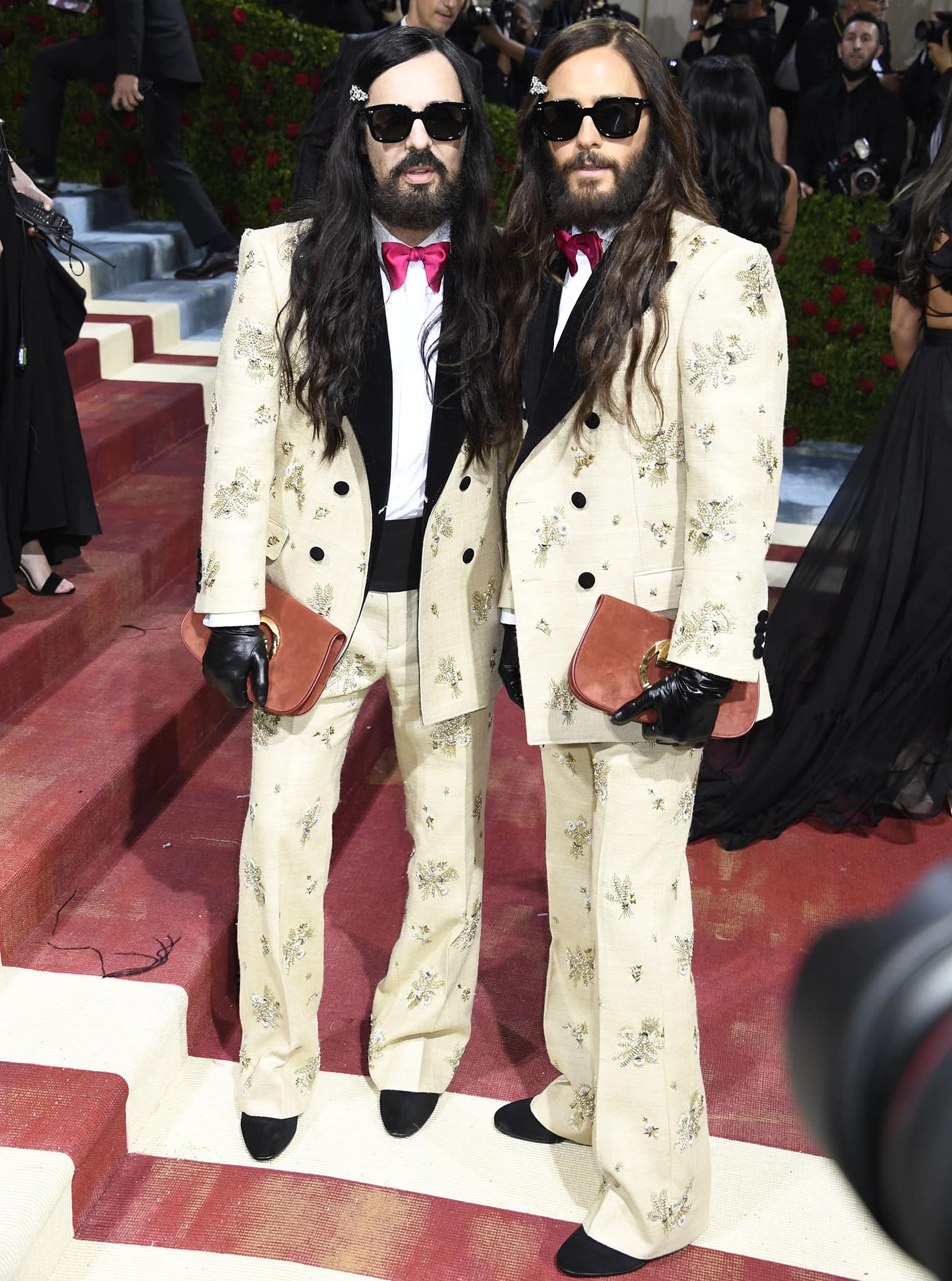 Alessandro Michele and Jared Leto take their twinning look to the next level with matching long, wavy hairstyles and facial hair