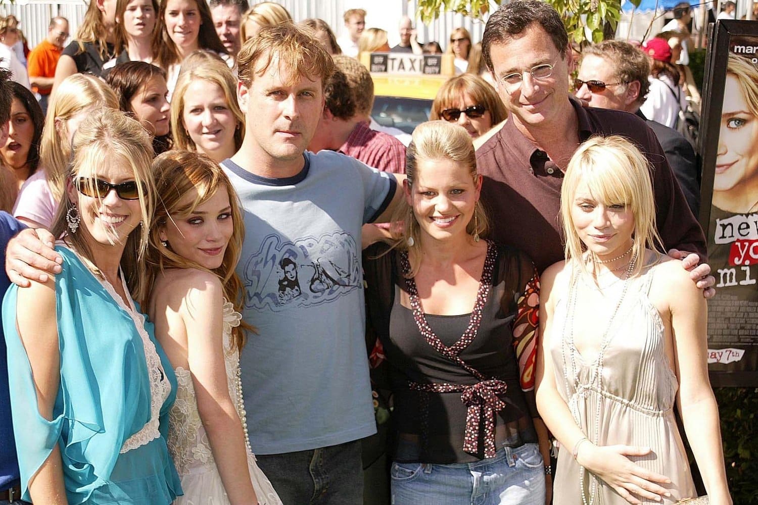 Jodie Sweetin, Mary-Kate Olsen, Dave Coulier, Candace Cameron Bure, Bob Saget, and Ashley Olsen in 2004 at the premiere of the American teen comedy film New York Minute