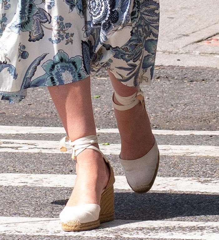 Nicky Hilton pairs her summery maternity dress with Castaner Carina wedge espadrilles