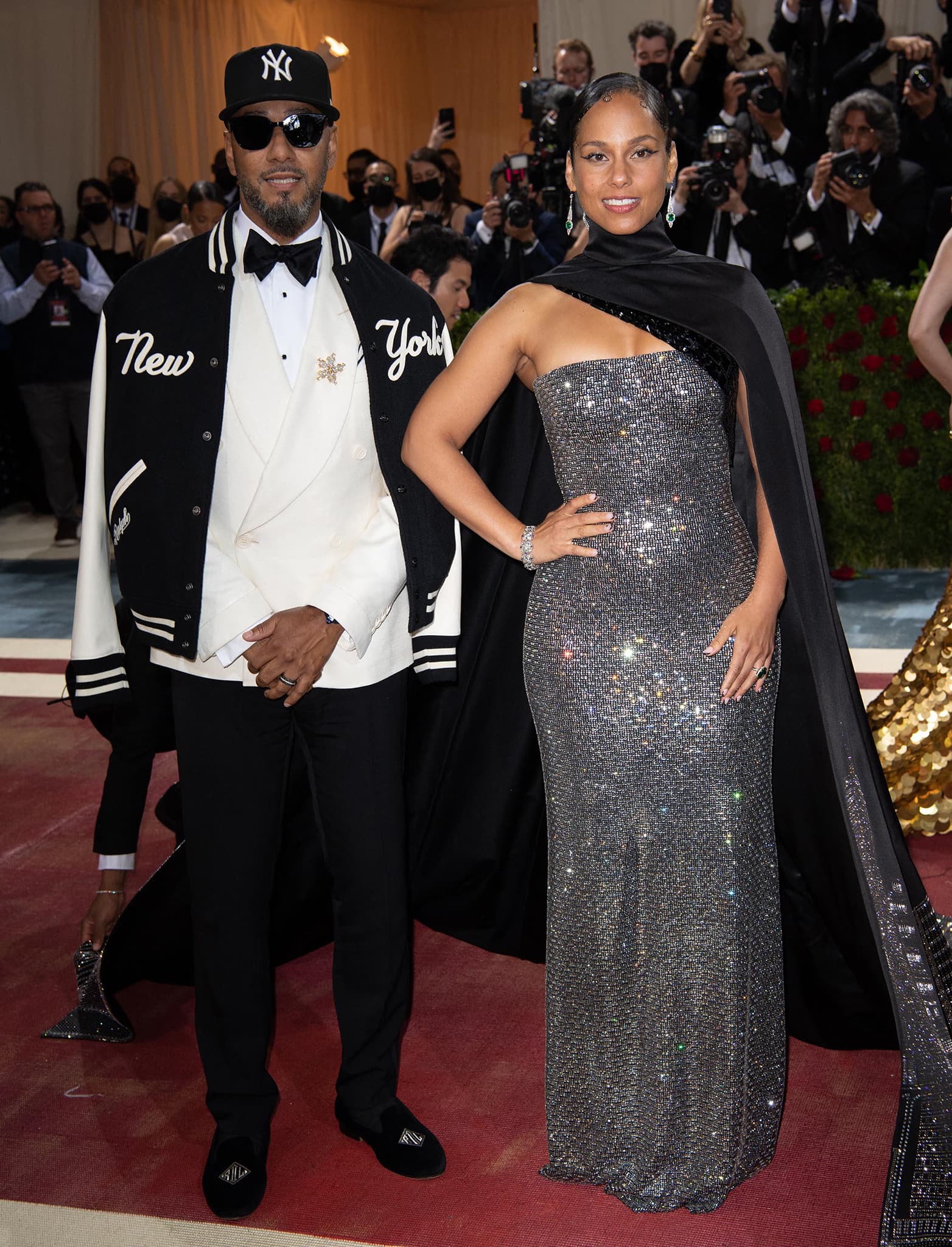 Alicia Keys' husband Swizz Beatz continues the New York City theme with Ralph Lauren NY Yankees leather jacket