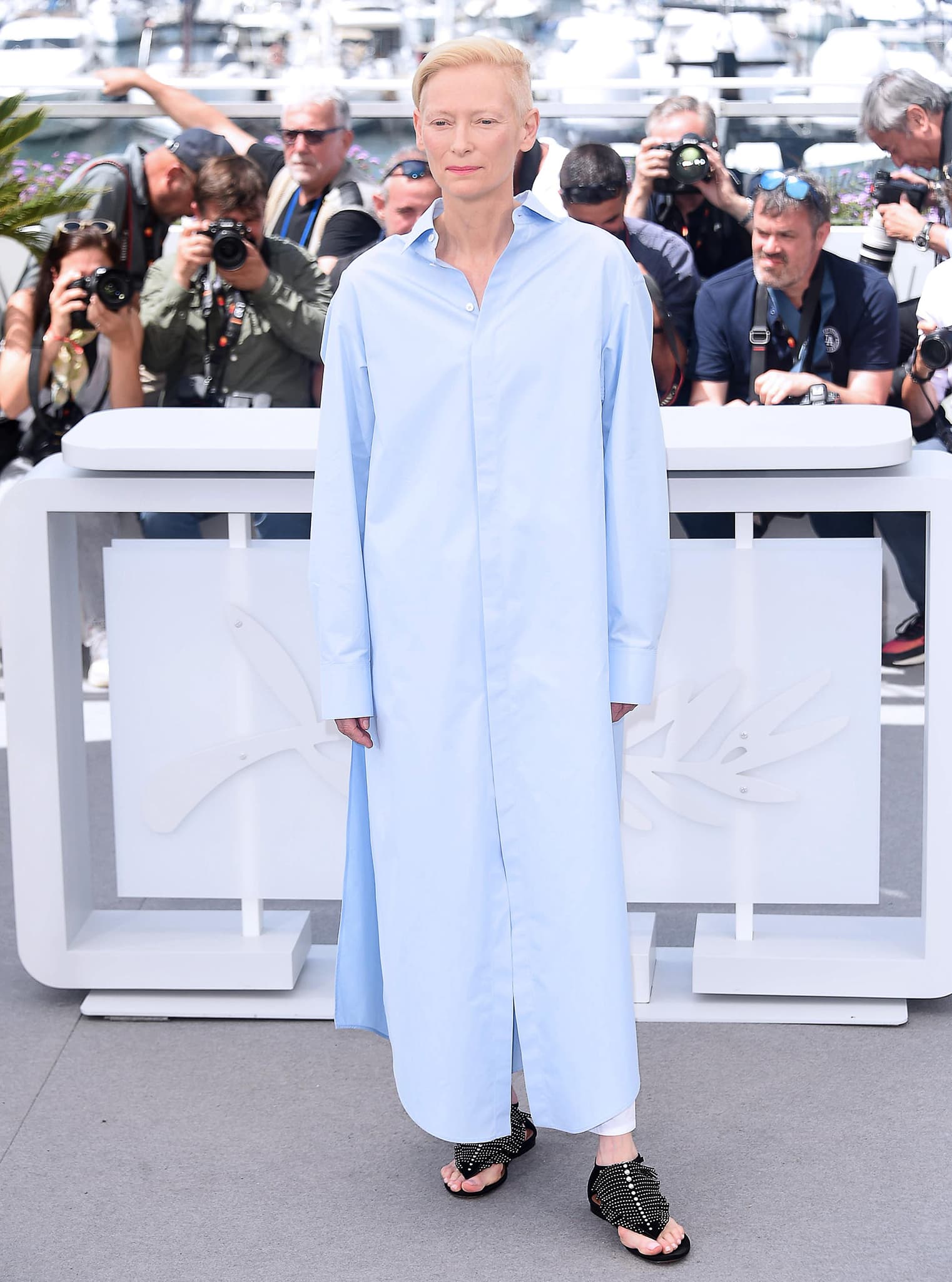 Tilda Swinton opts for a casual shirt dress from Alaia at the photocall for Three Thousand Years of Longing