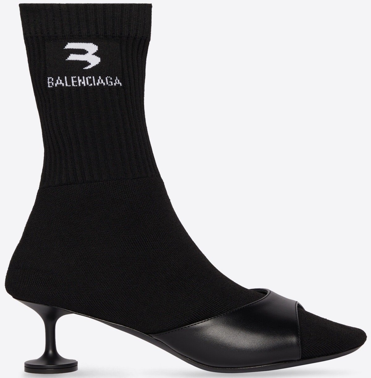 These Balenciaga sock booties feature ribbed trim and champagne heels