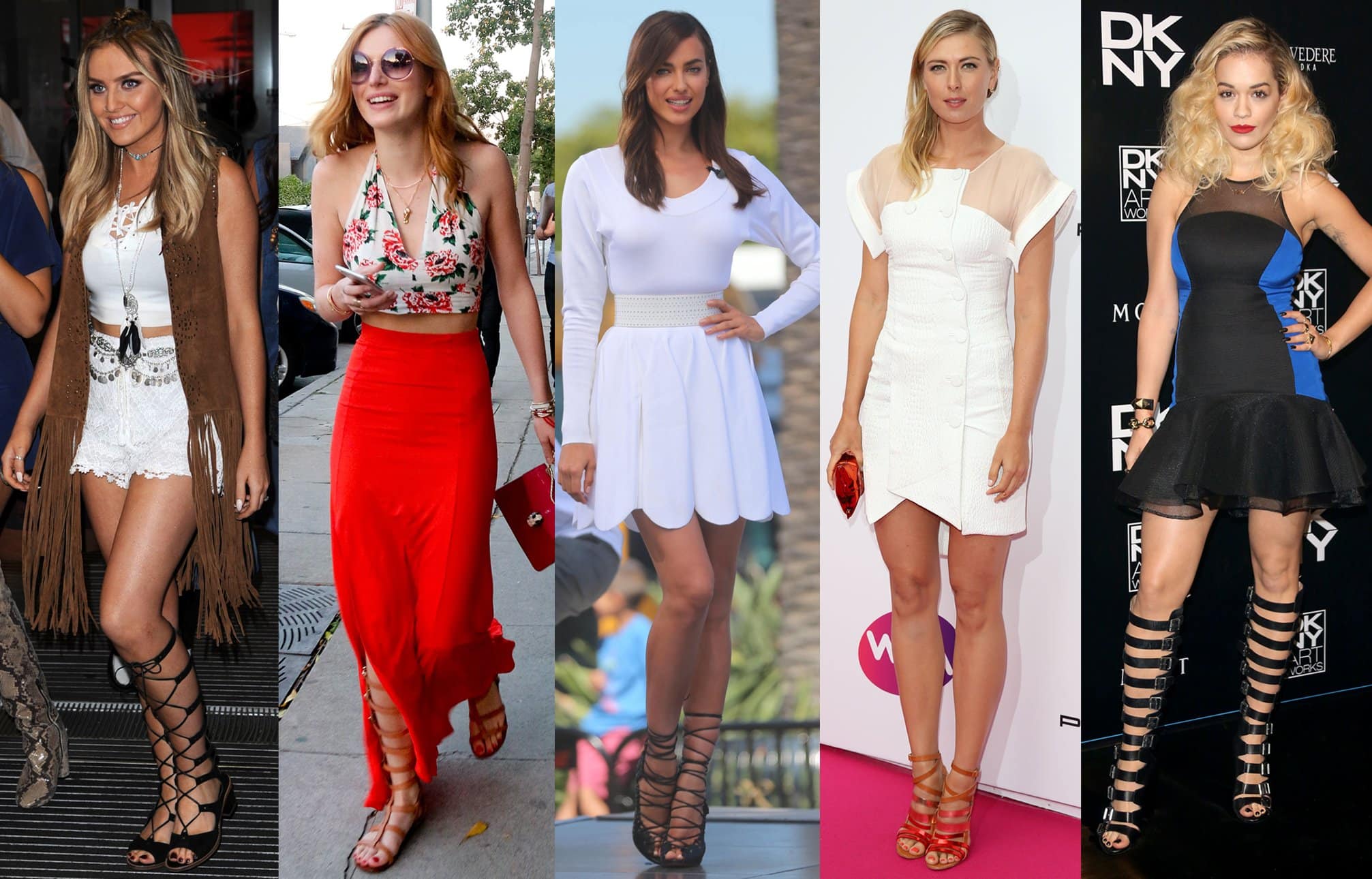 Perrie Edwards, Bella Thorne, Irina Shayk, Maria Sharapova, and Rita Ora show how to wear gladiator sandals