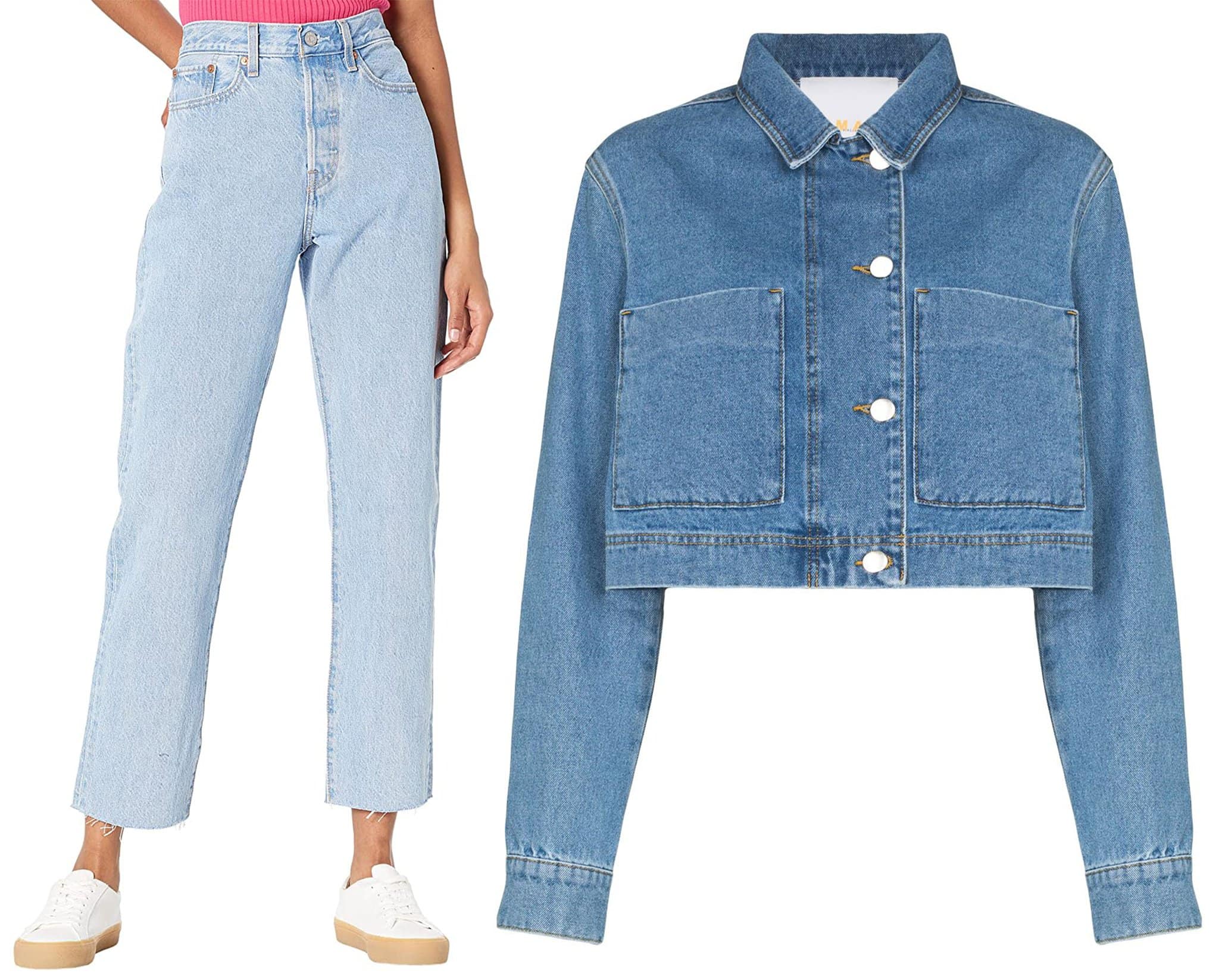 Curve Accentuating Ensemble: Levi's® Premium Wedgie Straight Jeans teamed with Remain's Mariona Cropped Denim Jacket, a perfect example of how light denim shades can enhance and celebrate natural curves