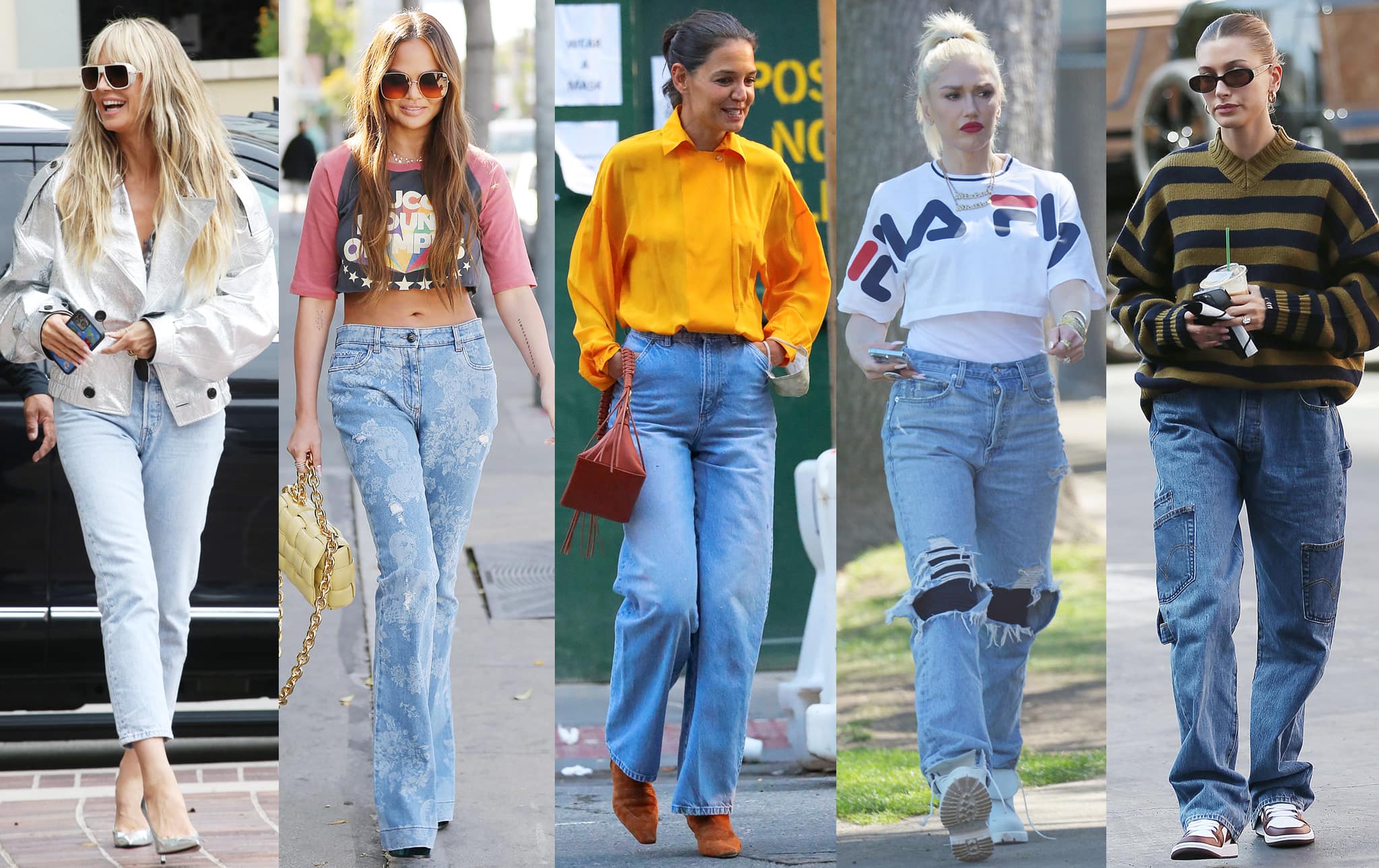 Heidi Klum, Chrissy Teigen, Katie Holmes, Gwen Stefani, and Hailey Bieber wearing this year's must-have jeans