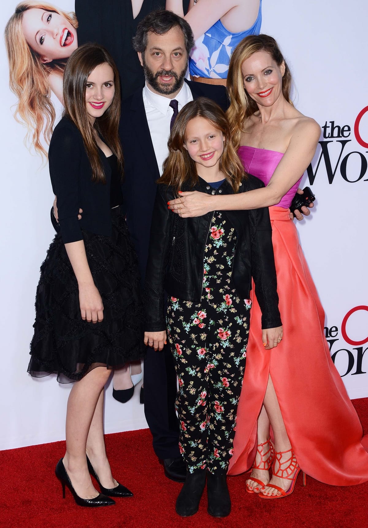 Actress Leslie Mann, film producer Judd Apatow, and their daughters Iris Apatow and Maude Annabelle Apatow