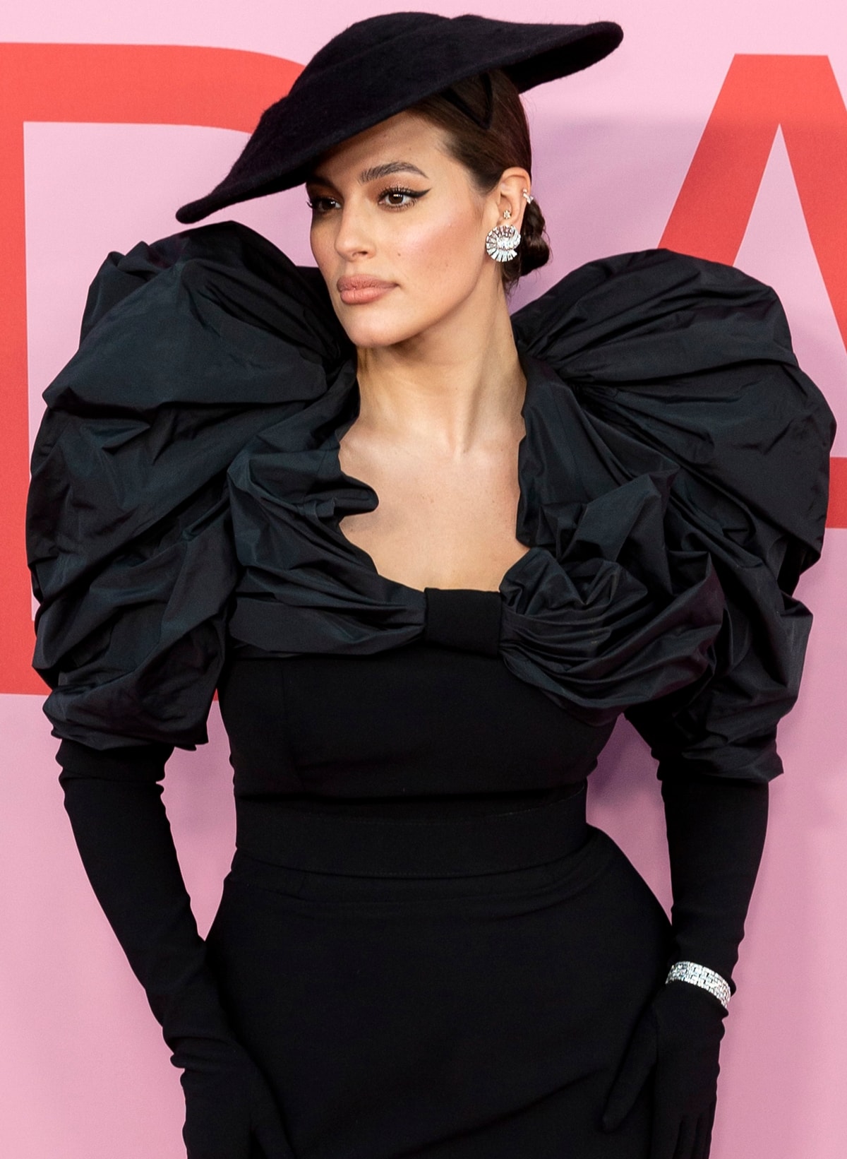 Ashley Graham in a black Christian Siriano dress at the CFDA Fashion Awards