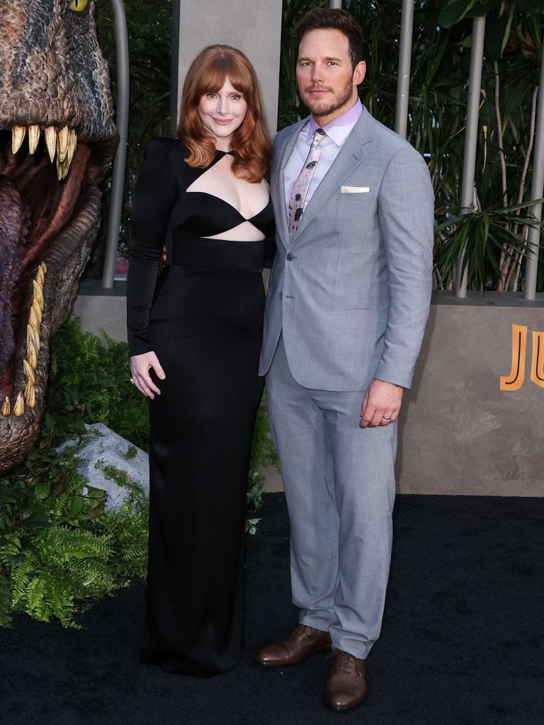 Bryce Dallas Howard Promotes Jurassic World Dominion In Alex Perry Dresses With Co Star Chris Pratt 