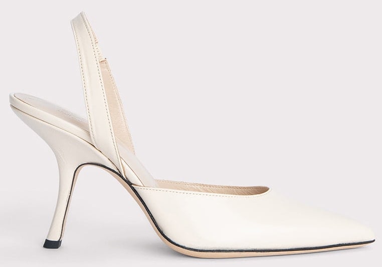 These By Far x Mimi Cuttrell pumps feature a slingback strap and a contemporary curved heel