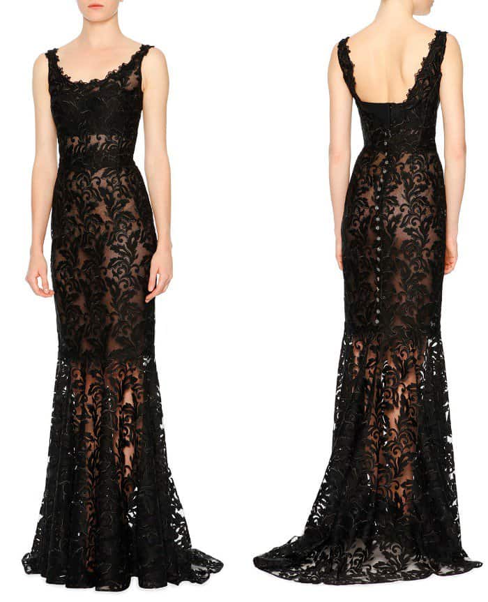 Dolce & Gabbana Sleeveless Round Neck Lace Gown in Black