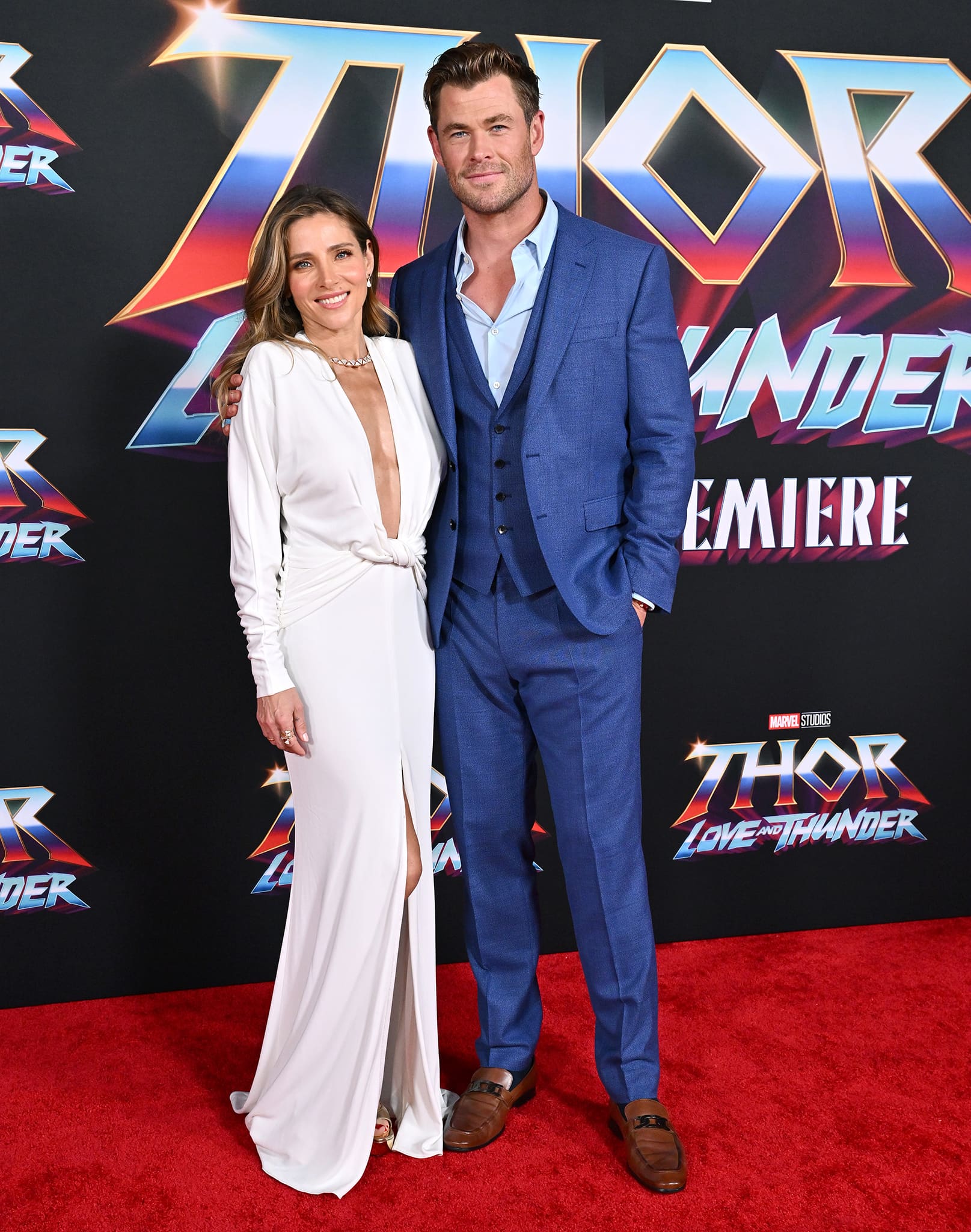 Elsa Pataky and Chris Hemsworth pose together at the premiere of Thor: Love and Thunder