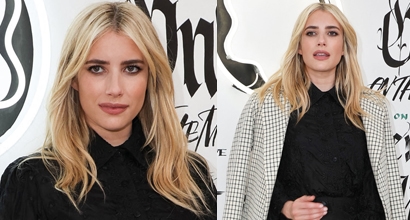 Emma Roberts Flaunts Legs in Sleek Markarian Paisley-Embroidered Top ...