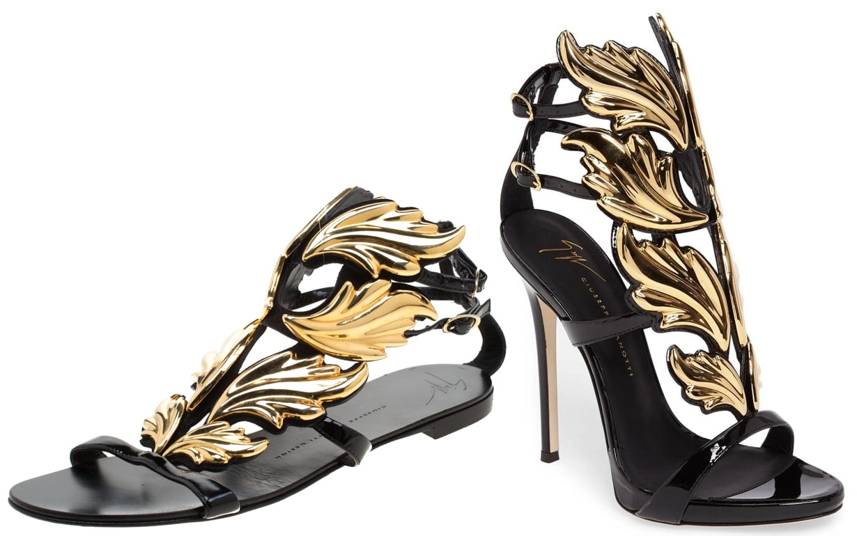 These conversation starters feature Giuseppe Zanotti's iconic firewing design