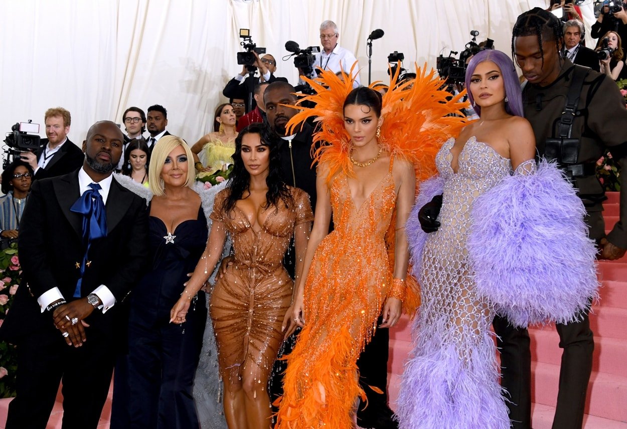 Corey Gamble, Kris Jenner, Kim Kardashian-West, Kanye West, Kendall Jenner, Kylie Jenner, and Travis Scott