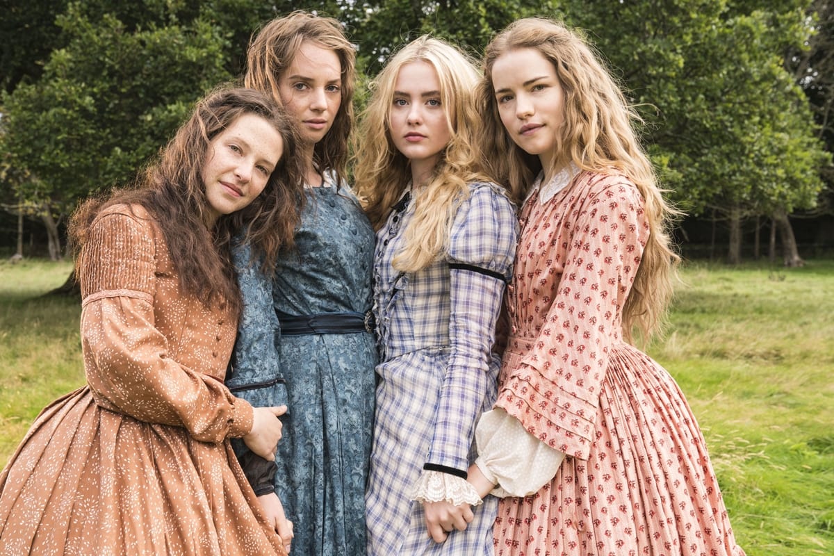 Annes Elwy, Maya Hawke, Kathryn Newton, and Willa Fitzgerald in the 2017 BBC television historical drama adaptation of Little Women