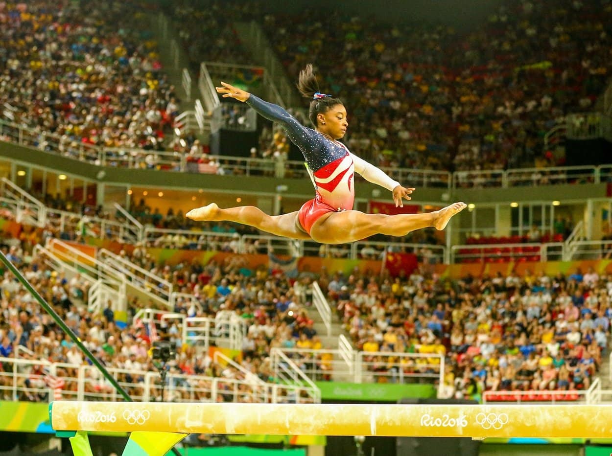 Simone Biles uses her short height to her advantage as it makes it easier to spin at high speeds and rotate in the air