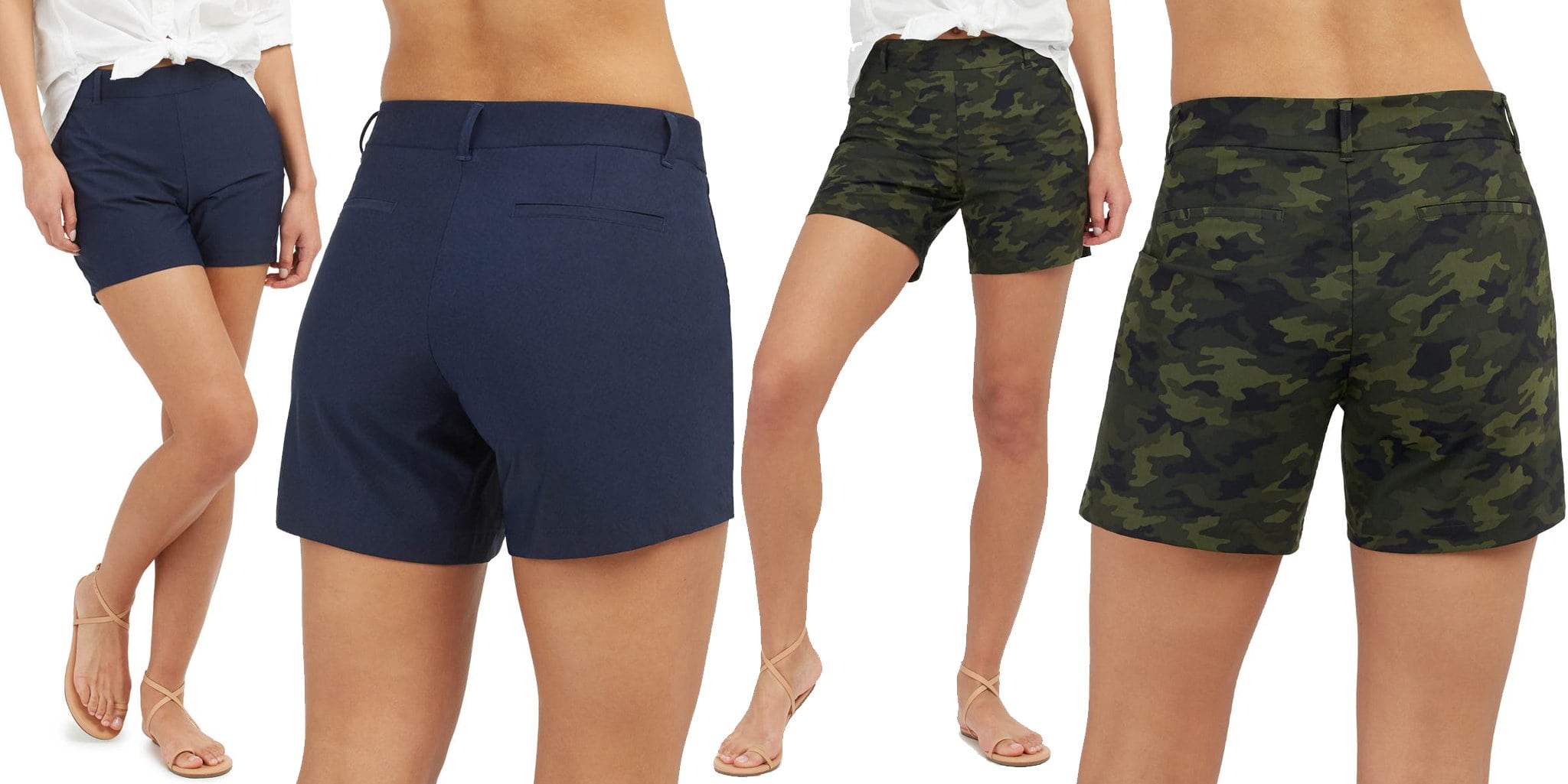Available in plain and camo print, the Sunshine shorts by Spanx are made of lightweight, stretchy, and quick-drying nylon and elastane materials