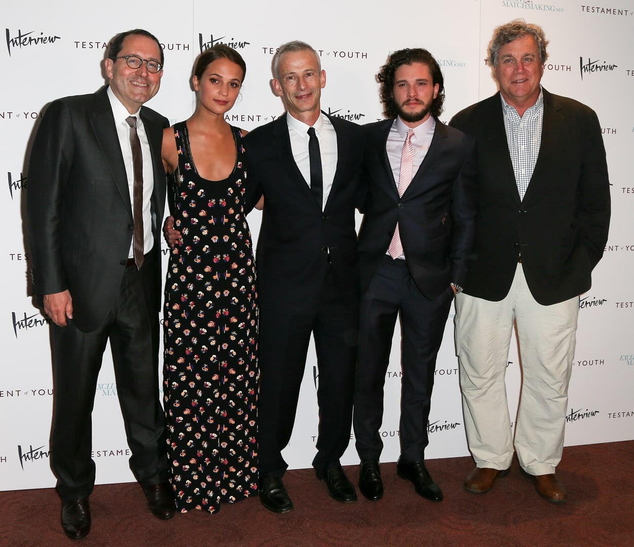 Rosie Alison, Michael Barker, Alicia Vikander, James Kent, Kit Harington, and Tom Bernard attend "Testament Of Youth"