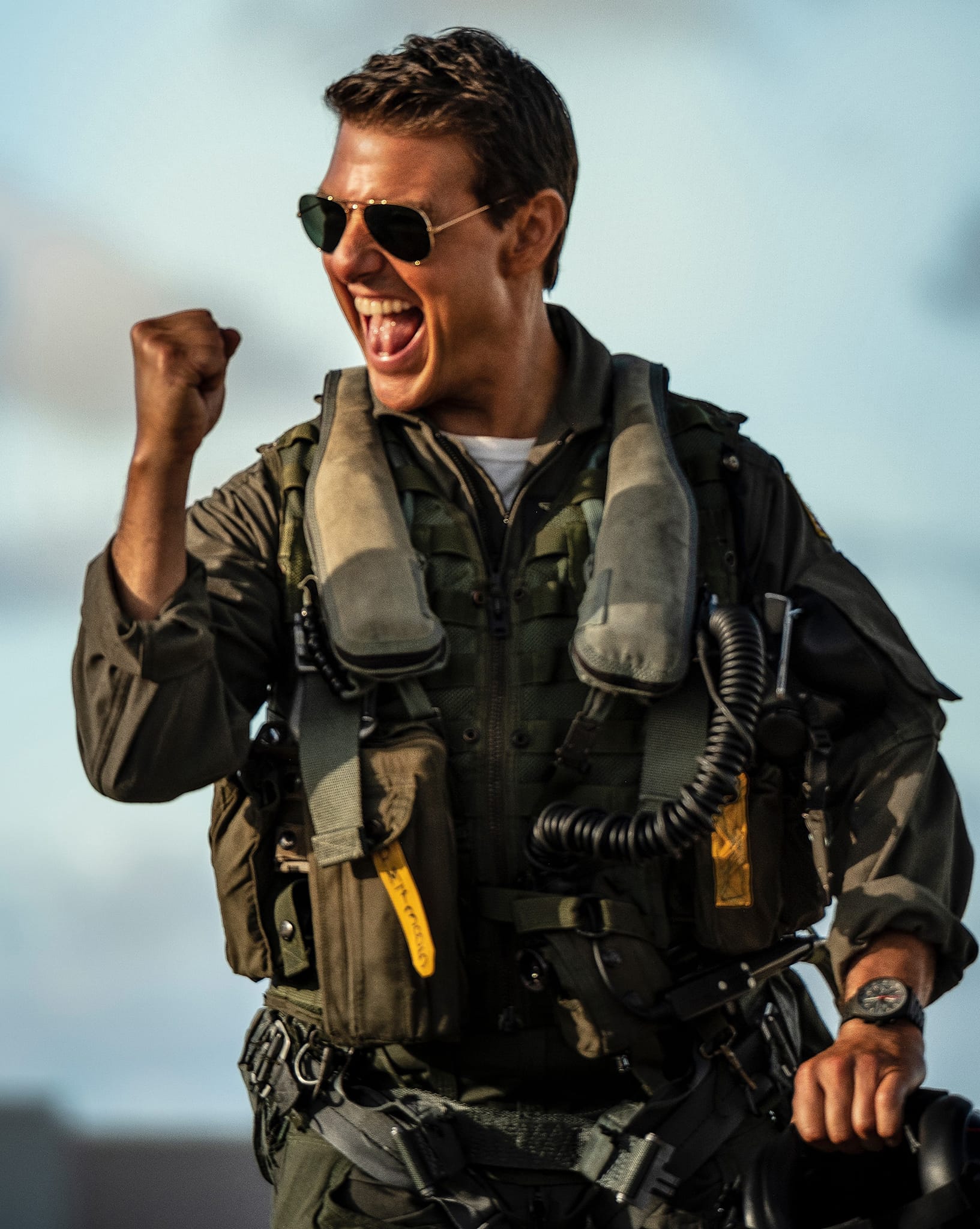 Tom Cruise reprises his iconic role as Captain Pete "Maverick" Mitchell in Top Gun: Maverick, delivering an adrenaline-filled performance in his fighter pilot gear