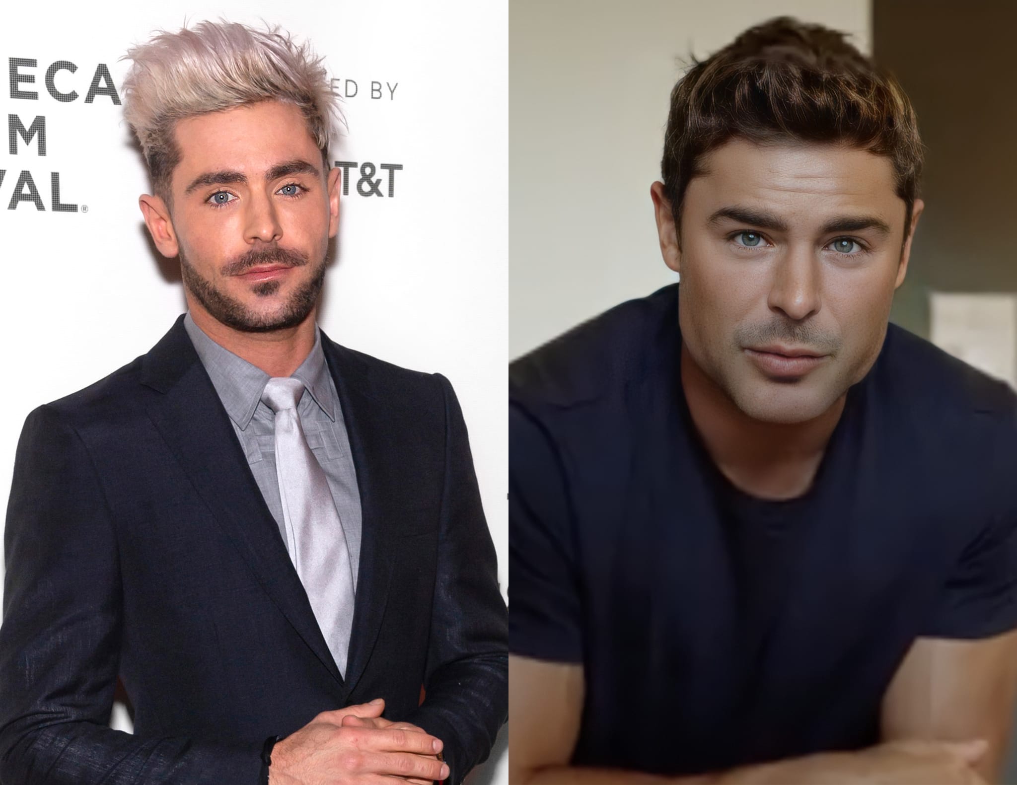 Zac Efron, in 2019 (L) and 2021 (R), had an unfortunate accident that reportedly broke his jaw in 2013