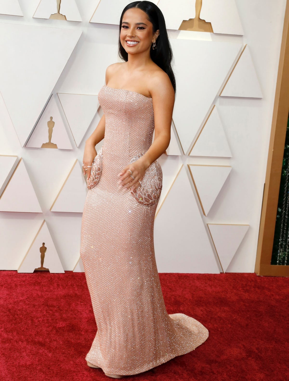 Becky G wearing a custom Etro gown at the 94th Academy Awards