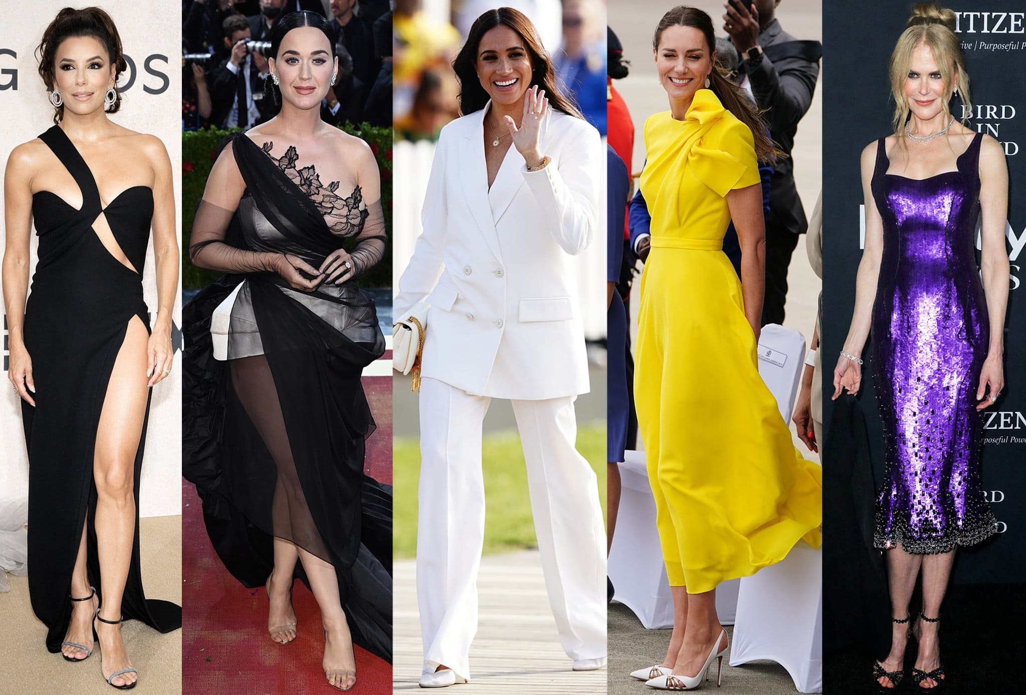 Eva Longoria, Katy Perry, Duchess of Sussex Meghan Markle, Duchess of Cambridge Kate Middleton, and Nicole Kidman wearing Aquazzura heels