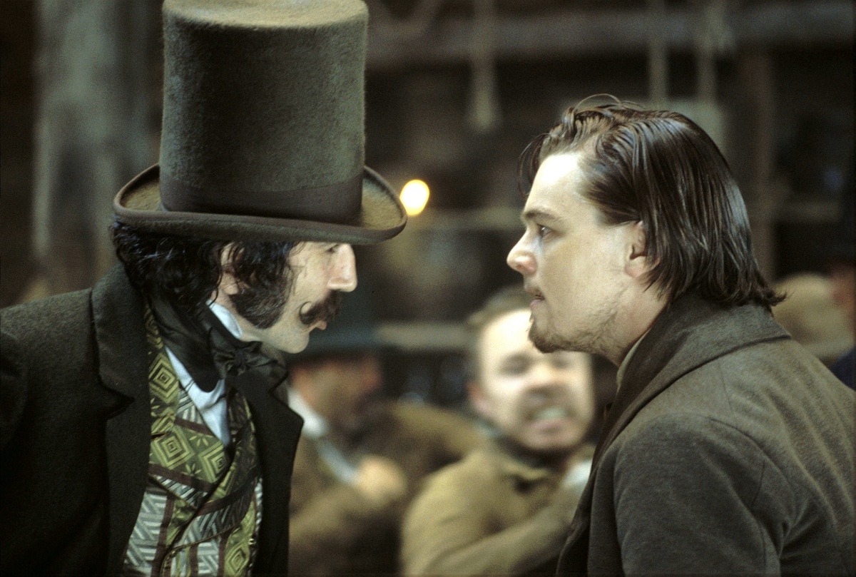 Daniel Day-Lewis as William “Bill the Butcher” Cutting and Leonardo DiCaprio as Amsterdam Vallon in Gangs of New York