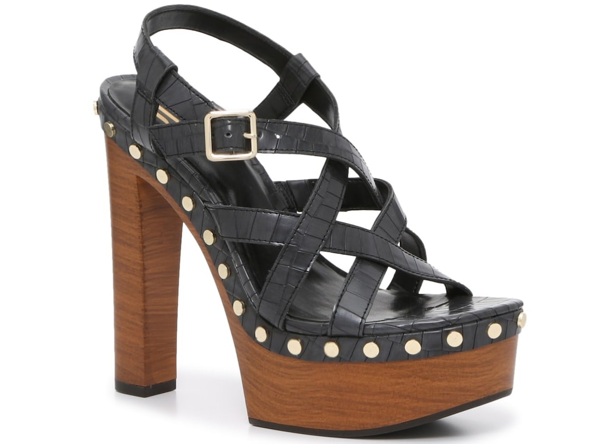 These platform heels also feature studded detailing and a strappy silhouette