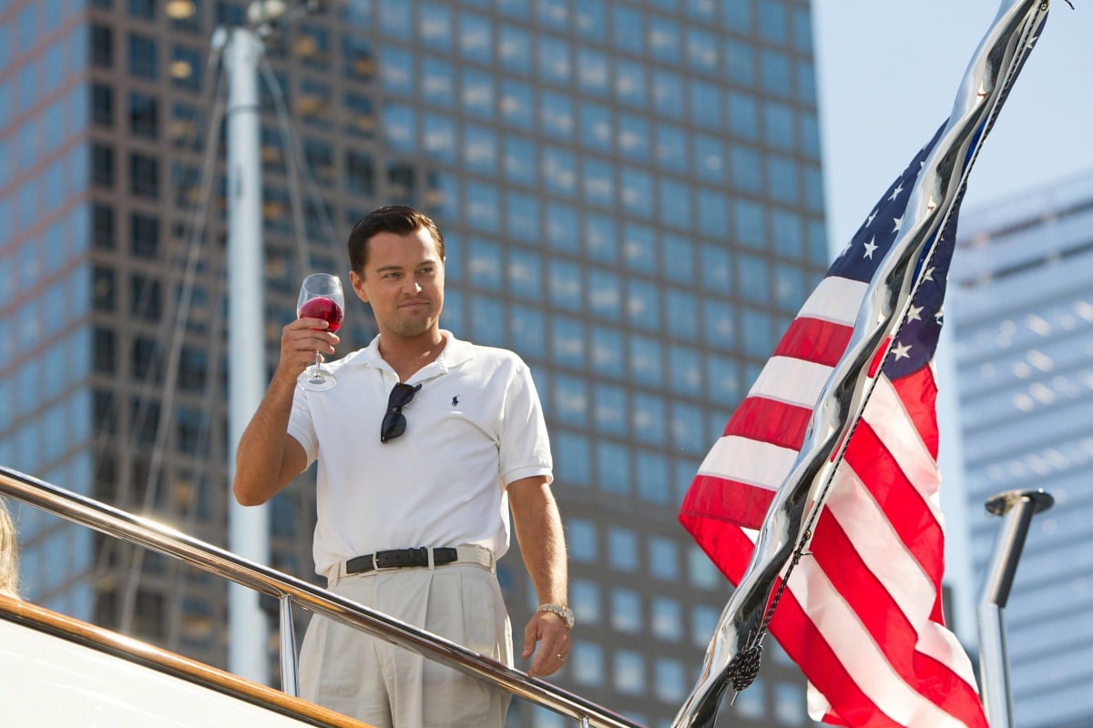 Leonardo DiCaprio as Jordan Belfort in The Wolf of Wall Street