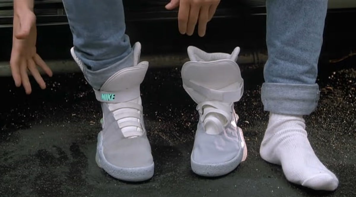 Self-lacing Nike Mag sneakers worn by Marty McFly in the 1989 American science fiction film Back The The Future II