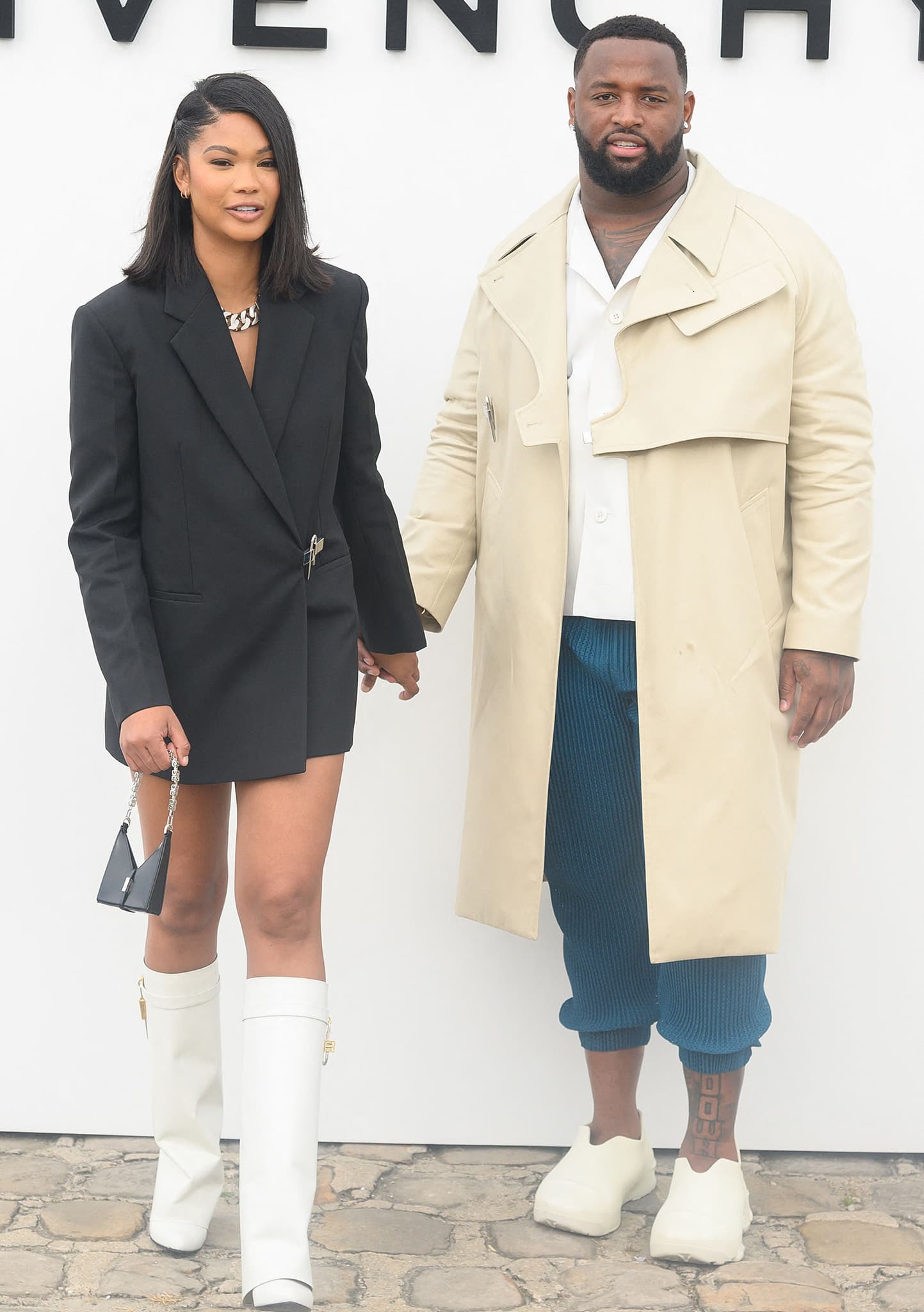 Chanel Iman and boyfriend Davon Godchaux at Givenchy's show during Paris Men's Fashion Week on June 22, 2022