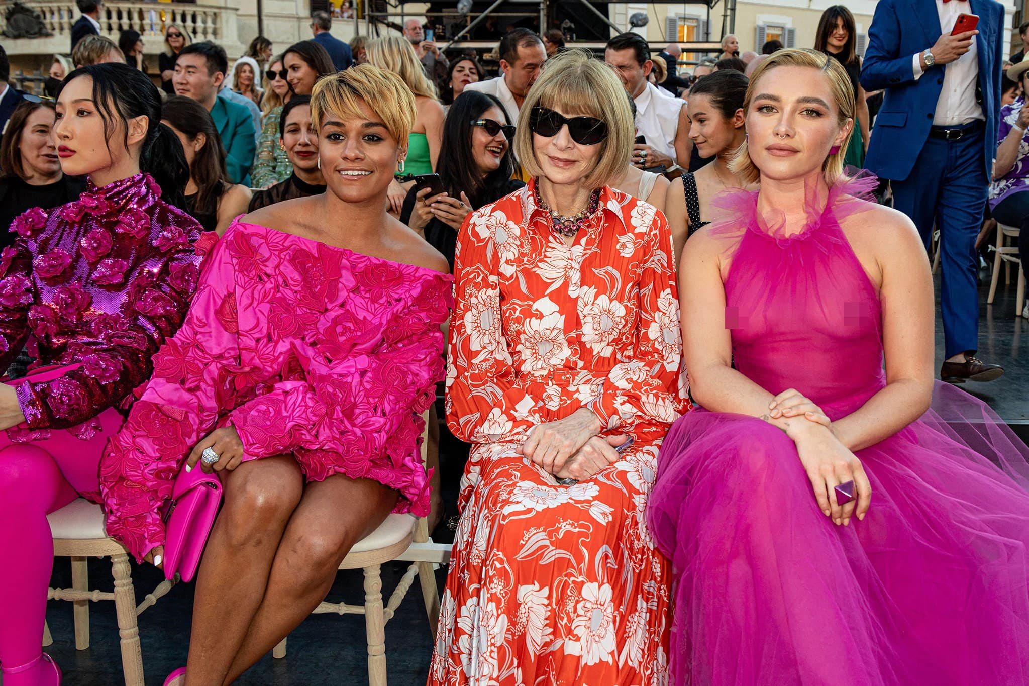 Ariana DeBose, Anna Wintour, and Florence Pugh at the Valentino show during Rome Fashion Week on July 8, 2022