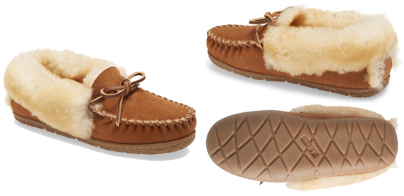 L.L. Bean's Wicked Good moccasins are a pair of supple slippers with a naturally warm genuine shearling lining and a durable sole with traction