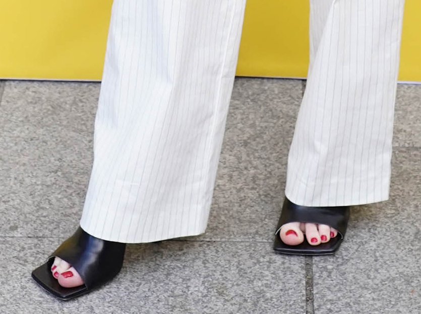 Nicola Roberts completes her edgy look with Balenciaga open square-toe mules