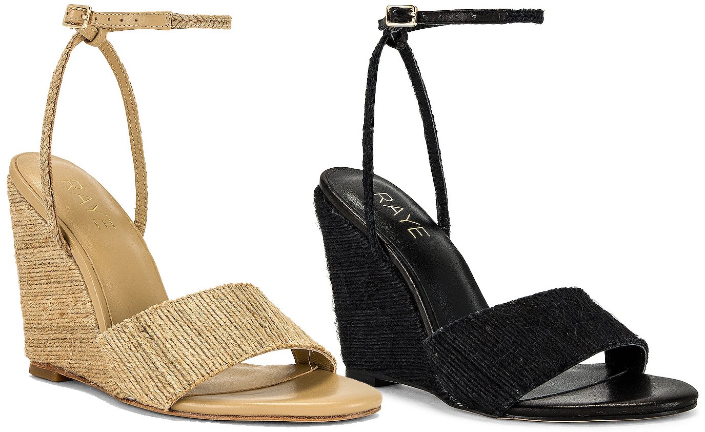 Crafted from jute, the Raye Bikini wedges feature a slender ankle strap, a wide toe strap, and 4-inch wedge heels
