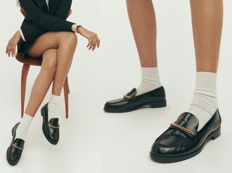 Reformation's Adina is a minimalist loafer that boasts vintage-inspired chain hardware on the upper