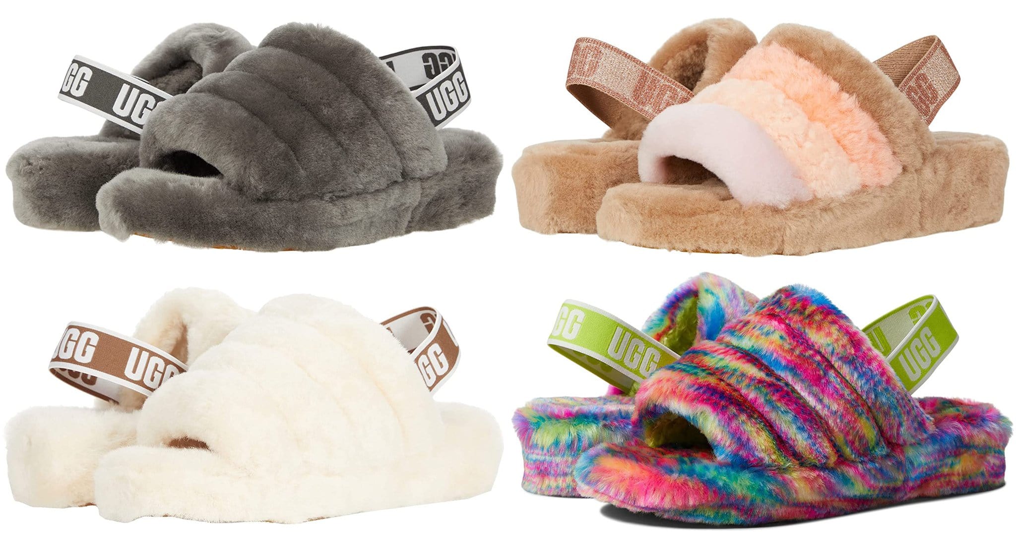 A lightweight slipper and sandal in one, UGG's Fluff Yeah is made of shearling and comes in a variety of prints and colors